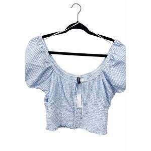 H&M Medium Blue Gingham Smocked Crop Top Women’s Cottagecore BoHo Soft Girl Y2K